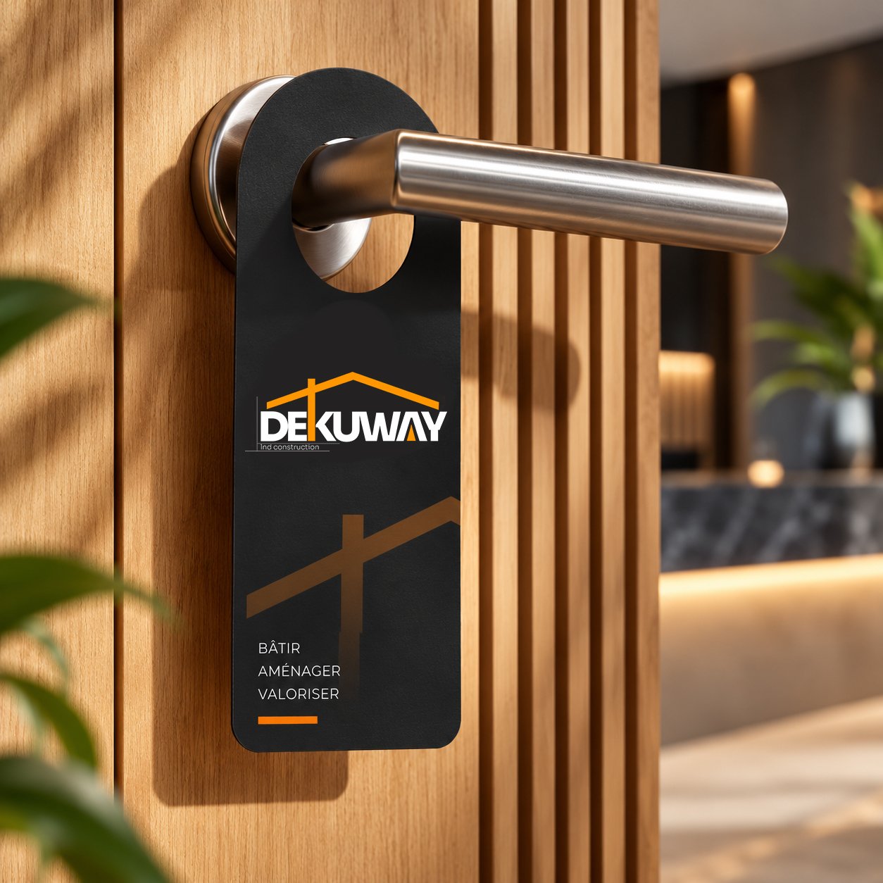 Poignée de porte d'un logement neuf portant l'étiquette DEKUWAY, le jour de la remise des clés